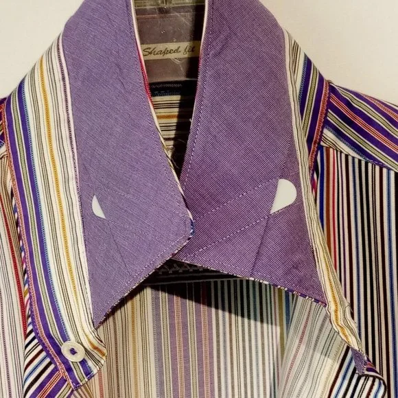 BUGATCHI Collared ShirtMen's sz LargeCottonPurple stripeShaped FitEXC